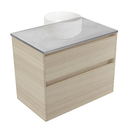 Elementi Sienna 750mm Grey Concrete Top 2 Drawer Wall-Hung Vanity Seasoned Oak