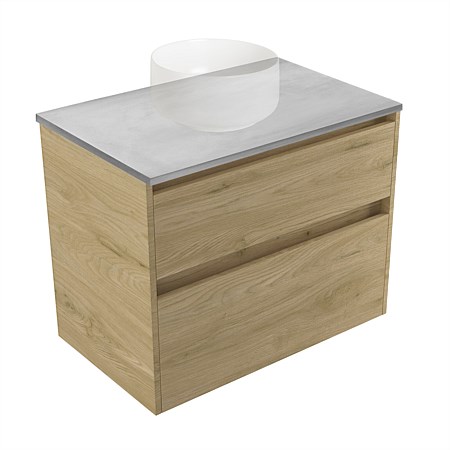 Elementi Sienna 750mm Grey Concrete Top 2 Drawer Wall-Hung Vanity French Oak Velvet