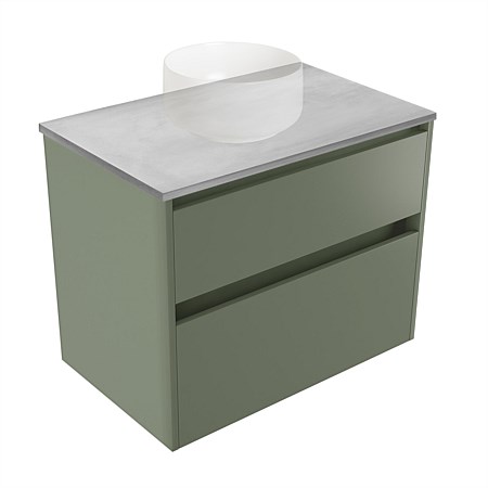 Elementi Sienna 750mm Grey Concrete Top 2 Drawer Wall-Hung Vanity Green Slate
