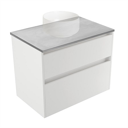 Elementi Sienna 750mm Grey Concrete Top 2 Drawer Wall-Hung Vanity White Gloss