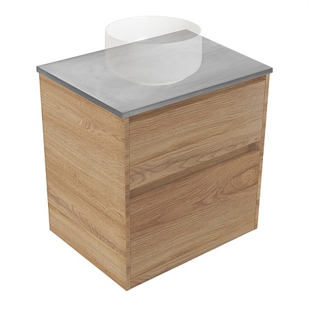 Elementi Sienna 600mm Grey Concrete Top 2 Drawer Wall-Hung Vanity Southern Oak Timberland