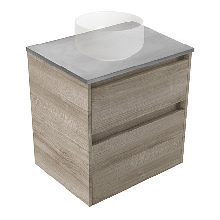 Elementi Sienna 600mm Grey Concrete Top 2 Drawer Wall-Hung Vanity Ashen Walnut Timberland
