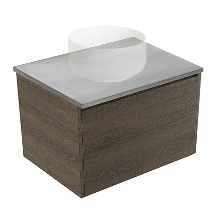 Elementi Sienna 600mm Grey Concrete Top 2 Drawer Wall-Hung Vanity Smokey Oak Timberland