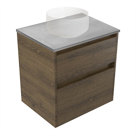Elementi Sienna 600mm Grey Concrete Top 2 Drawer Wall-Hung Vanity Smokey Oak Timberland