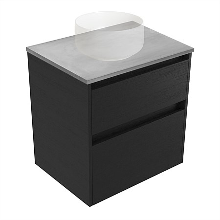 Elementi Sienna 600mm Grey Concrete Top 2 Drawer Wall-Hung Vanity Black Timberland