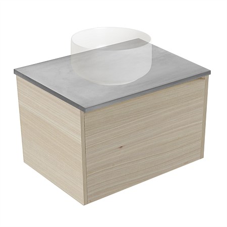 Elementi Sienna 600mm Grey Concrete Top 2 Drawer Wall-Hung Vanity Seasoned Oak