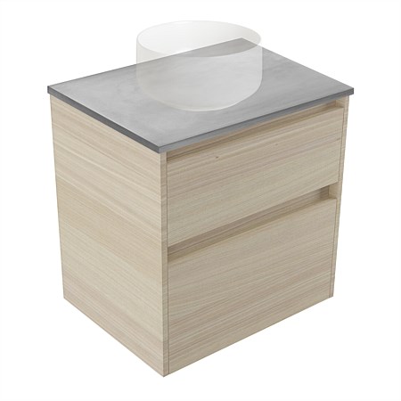 Elementi Sienna 600mm Grey Concrete Top 2 Drawer Wall-Hung Vanity Seasoned Oak