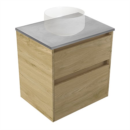 Elementi Sienna 600mm Grey Concrete Top 2 Drawer Wall-Hung Vanity French Oak Velvet