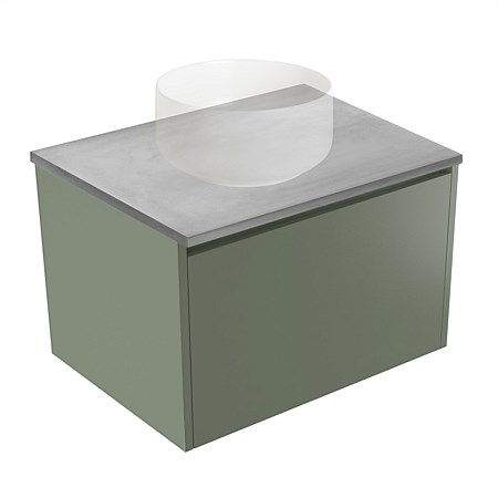 Elementi Sienna 600mm Grey Concrete Top 2 Drawer Wall-Hung Vanity Green Slate