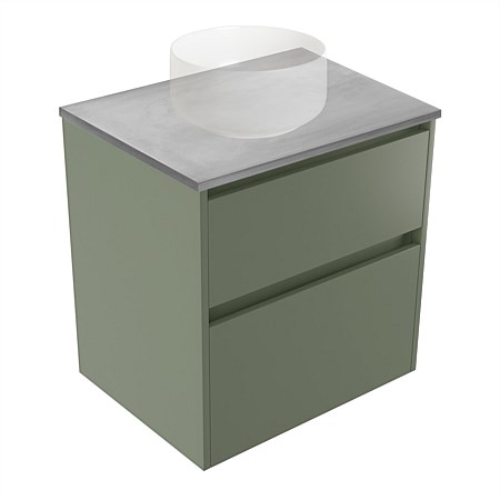 Elementi Sienna 600mm Grey Concrete Top 2 Drawer Wall-Hung Vanity Green Slate
