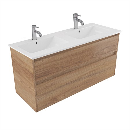 Elementi Sienna 1200mm 2 Drawer Vitreous China Wall-Hung Vanity Southern Oak Timberland