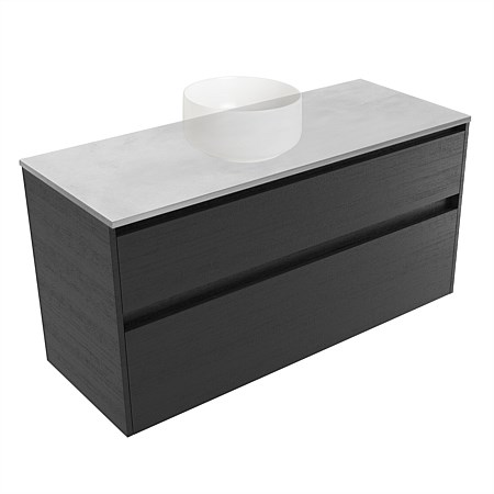 Elementi Sienna 1200mm Grey Concrete Top 2 Drawer Wall-Hung Vanity Black Timberland