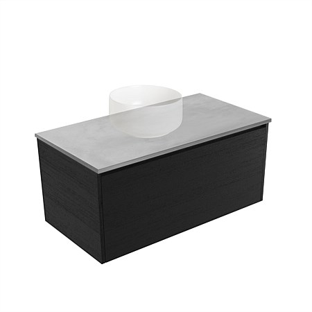 Elementi Sienna 900mm Grey Concrete Top 2 Drawer Wall-Hung Vanity Black Timberland