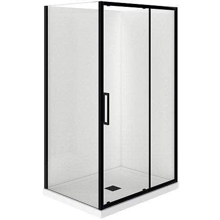 Levivi Kingston Square 1200x800mm 2 Sided RH Flat Wall Shower Enclosure with Centre WasteBlack