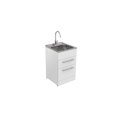 Supertub Slim Laundry Tub with Double Drawers and Stainless Steel Gooseneck Stainless Steel Tap