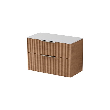 LeVivi Positano 900mm Solid Surface Double Drawer Vanity Devon Oak