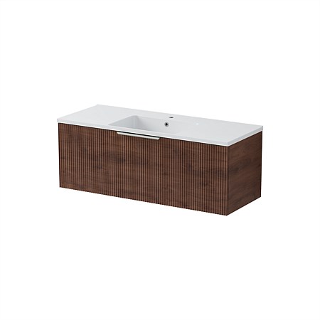 LeVivi Positano Wall Hung 1200mm Vanity Solid Surface Single Drawer Solid Surface Single Bowl Walnut
