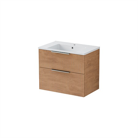 LeVivi Positano Wall Hung 750mm Vanity Solid Surface Double Drawer Devon Oak