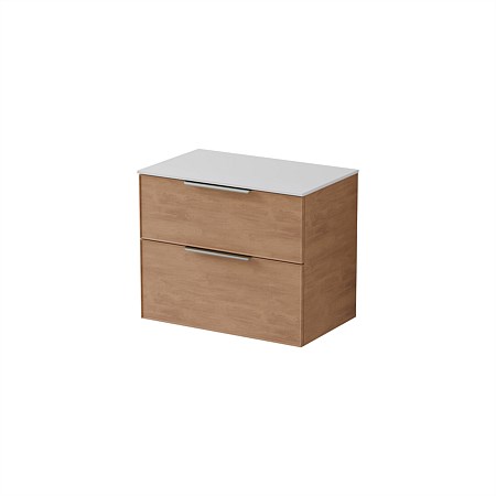 LeVivi Positano Edge 750mm Wall-Hung Solid Surface Double Drawer Vanity Devon Oak
