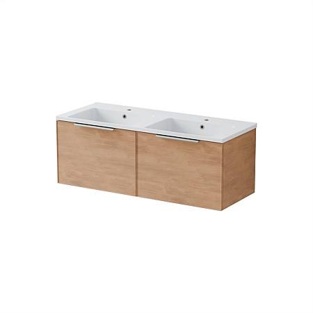 LeVivi Positano Edge Wall-Hung Vanity 1200mm Side By Side Drawers & Double Bowl Devon Oak