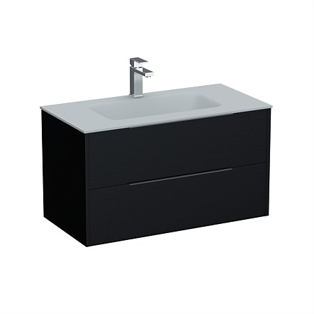 LeVivi Nexa 900mm Double Drawer Wall-Hung Vanity Charred Oak